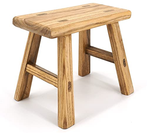 ANQILEE Handmade Solid Wood Stool Milking Stool 12 Long Wooden Step Stool Simple Wooden Viking Stool Chinese Stool (10 High)
