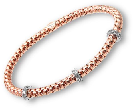 Elegano Sterling Silver 19cm Women’s Bracelet – Rose Gold Plated Rope Chain Cubic Zirconia Rings