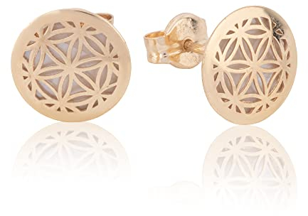 NKlaus Paar 8mm Ohrstecker Blumen des Lebens 333 Gelb Gold Lebensblume Ohrringe 8291