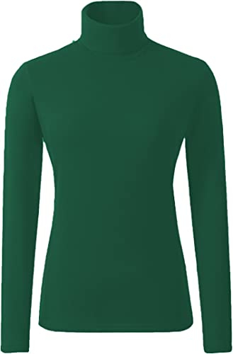 Ladies Polo Roll Neck Tops Long Sleeve Turtle Neck Plain Jumpers for Women Top T Shirts UK Plus Size 8 to 26. Bottle Green