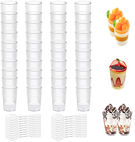 Vasitos Aperitivos Plastico, 50 Piezas Vasitos para Aperitivos, 90ML Vasitos para Postres, Reutilizable Vasos para Postres Adecuado para Hogar Fiesta Boda Festival Picnic