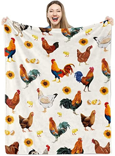 Kuscheldecke Flauschig Huhn Kinder Weich Warm Hühner Flauschige Decke Henne Flanell Fleecedecke Decken Plüsch Kuscheldecke Hähnchen Legehenne Wohndecke Überwurfdecke für Frau Mädchen Sofa, 130x152 cm