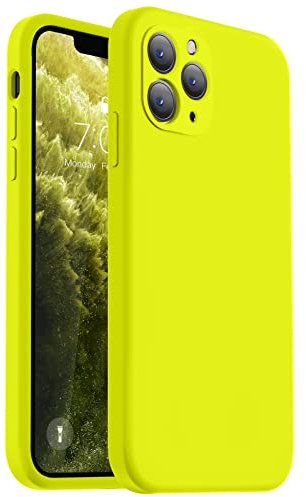 Vooii Compatible with iPhone 11 Pro Max Case, Upgraded Liquid Silicone with [Flat Edges] [Camera Protection] [Soft Anti-Scratch Microfiber Lining] Phone Case for iPhone 11 Pro Max - Neon Lemon