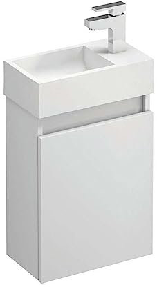 Go Bathrooms White Cloakroom Vanity Unit With 1 Tap Hole Basin Wall Hung Soft Close Door White Gloss Finish Compact Vanity With Sink Universal Handed Ensuite WC Bathroom Unit 390mm | Milan