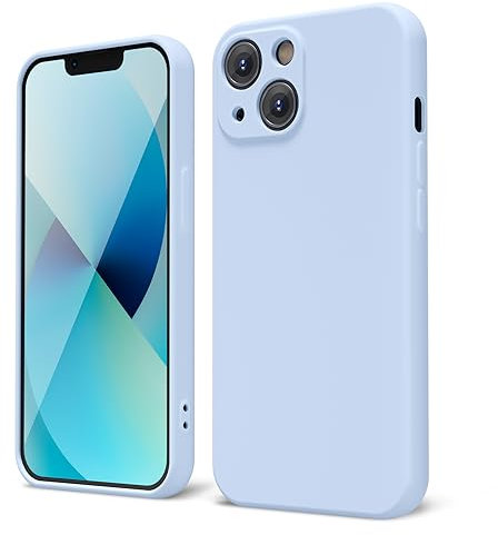 Oakxco for iPhone 13 Mini Phone Case Liquid Silicone Grip, Cute Thin Slim Soft Rubber TPU Plain Smooth Gel Cover for Women Girl Aesthetic, Matte Solid Protective & Shockproof, Aqua Sky Baby Light Blue