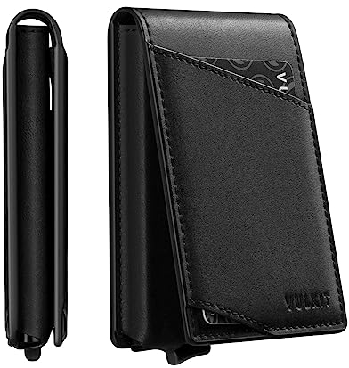 VULKIT Pop Up Porte-Cartes Portefeuille Mince pour Hommes Portefeuilles à Deux Volets minimalistes Blocage RFID Fermeture magnétique Peut contenir 12 Cartes