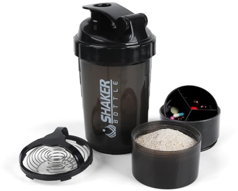 XTKS Shaker Bottle – Shaker protéiné avec compartiments de rangement – Bouteilles à secouer étanches avec mélangeur pour un mélange fluide – 500 ml (noir pur)