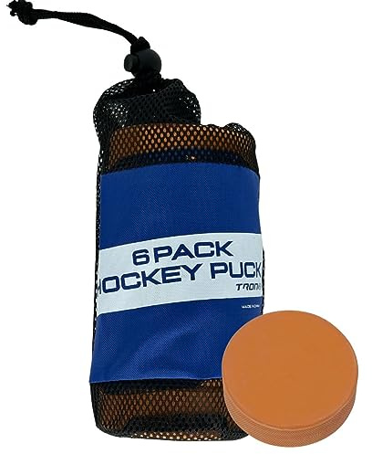TronX Puck da hockey su ghiaccio arancione ponderato, pesante disco da allenamento con borsa per il trasporto in rete, dimensioni ufficiali, ideale per la manipolazione dei bastoni e gli esercizi di
