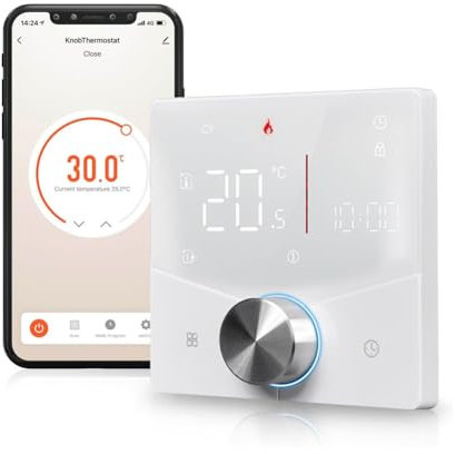 MincoHome Smart Knob Thermostat for Underfloor Electric Heating/Gas Boilers, Remote Voice Control Programmable Wifi Temperature Controller with Adjusting Wheel (White Electric Heating)