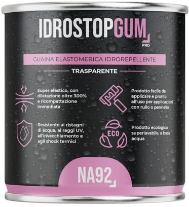 IDROSTOPGUM Impermeabilizzante Elastomerico Sigillante Gomma Liquida Elastica Protettiva Isolante Professionale NA92 PRO (Trasparente, 1 LT, 1, IDROSTOPGUM)