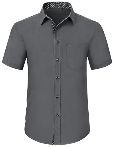 Enlision Men's Short Sleeve Dress Shirts Formal Regular Fit Casual Shirt Button Up Business Shirt Grey XL