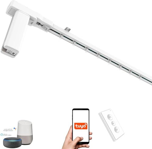 ACRIMO Motorized Curtain Track, Smart Track Kit with WiFi Motor and Remote Control, Compatible with Google Home, Alexa and Tuya Smart Mobile APP, Length up to 3 meters, 3-Pin UK Plug