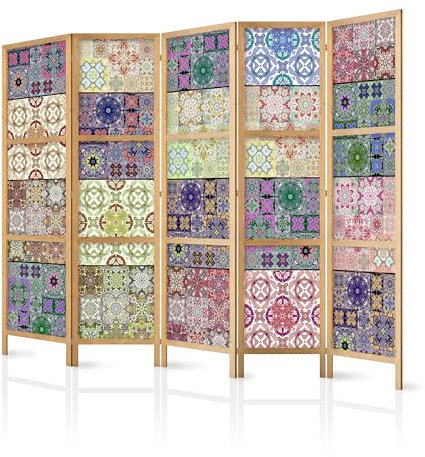 murando - Paravent Innen Raumteiler Holz Botanik Abstrakt 225x172 cm 5-teilig Japanische Trennwand Raumtrenner Room Divider Mobiler Sichtschutz Spanische Wand Raum Abtrennung Natur f-C-0013-bh-c