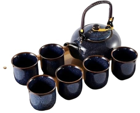 Juego de té japonés de 6 piezas, horno alterado esmalte porcelana té, cerrar 1 tetera, 6 tazas de té