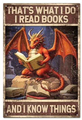 GLOBLELAND Drachen Vintage Buch Blechschild Vintage Metall Blechschild Lustige Kunst Plakette Poster Retro Wanddekoration Blechmalerei Blechschilder 8x12 Zoll Für Café Club