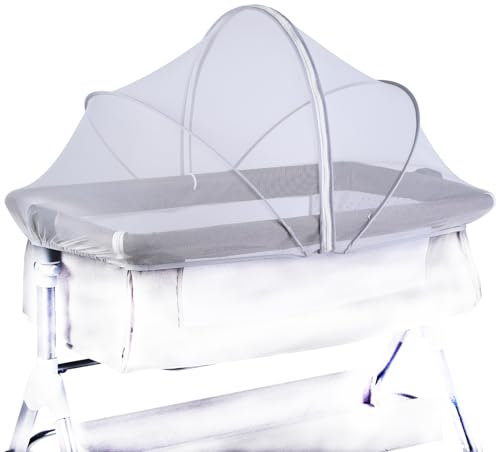 Tragbare Stubenwagen-Abdeckung mit Moskitonetz & 2-Wege-Reißverschluss, Stubenwagen-Nachttisch-Zelt für Kleinkinder, Baby, Moskitonetz für Babybett, um Katzen/Insekten fernzuhalten (Weiß)