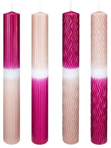 Kerzen DIY Waves Lachs-Magenta 250 x Ø 30 mm 4er Set