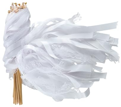 Granvoo 30 Stück Wedding Wands mit Glöckchen, Zauberstäbe Hochzeit Luftschlangen Weiß Spitze, Hochzeit Bänder, Stab mit Band, für Hochzeiten Geburtstage Partys Feiertagsfeiern Verwendet