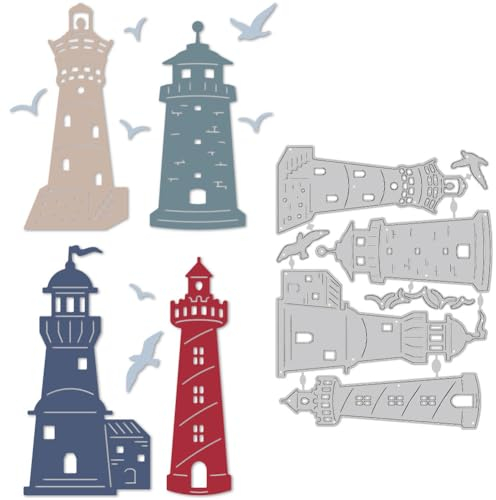 DELORIGIN 4 Stil Leuchtturm Stanzformen Kartenränder Stich Stanzform Karbonstahl stanzschablonenPrägeschablonen Stanzformen Für Hochzeit DIY Papierbastelalben Karten Geschenkdekor