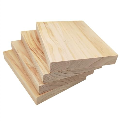 4 bloques de madera sin terminar para manualidades, tableros rectangulares de madera de 20 x 15 x 2,5 cm, bloques de madera en blanco para tallar, pintar y quemar