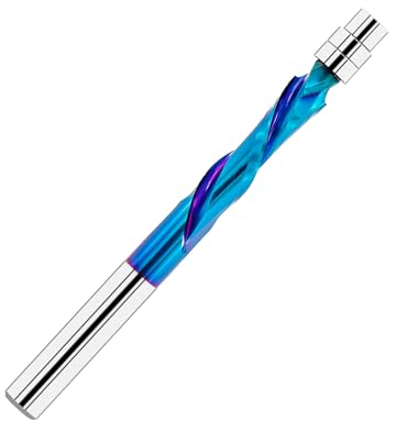 FOCSTOL Fresa Compresión Espiral para Madera 6,35mm - Fresa Carburo Helicoidal con Rodamiento Inferior para Recortar Madera