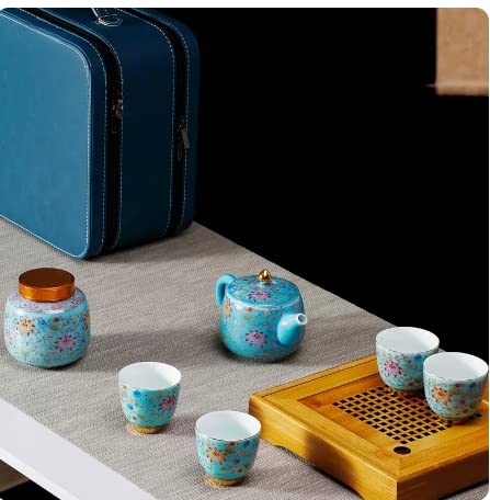 kaixiaochai Set da tè da Viaggio Tazze da tè Vintage Set da tè con Vassoio Set da tè Royal Albert Set da tè per Adulti con teiera Set da tè (Set da tè da Viaggio Blu)