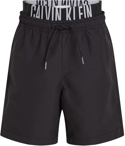 Calvin Klein Bambino Pantaloncino da Bagno Medium Double con Fascia con Logo, Nero (Pvh Black), 14-16 Anni