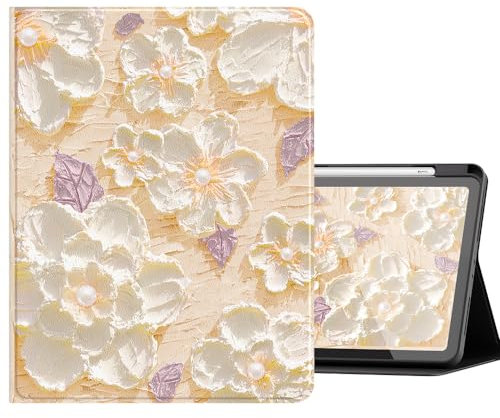 Marble Floral Case for iPad 9th Generation,Case for iPad 9th/8th/7th (2021/2020/2019) with Pencil Holder,Slim Lightweight Flip Clear Back Cover,G-Pink Floral