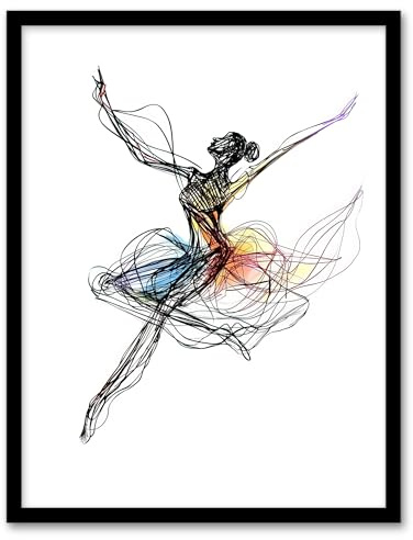 Artery8 Abstract Pen and Ink Line Art Ballerina Dance Living Room Artwork Framed Wall Art Print A4