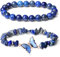 ZephyrHome 2er Set blauer Kristall Armband Set mit Schmetterlingsanhänger, für Damen,Personalisiertes einfaches ，Stretchbares Perlenarmband mit 8mm Blau, Geschenk für Geburtstag und Valentinstag