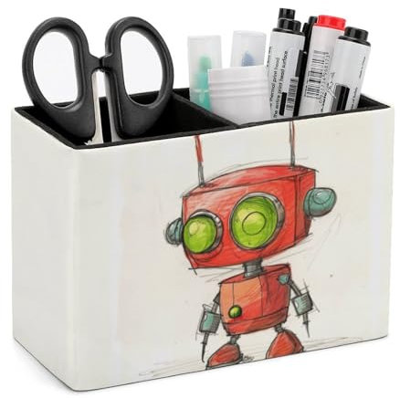 KLOPH Porte-stylo en cuir synthétique pour bureau, pot à crayons esthétique pour bureau, brosse de maquillage pour organisateur de stylos, fournitures de bureau, pot à crayons robot rouge et vert pour