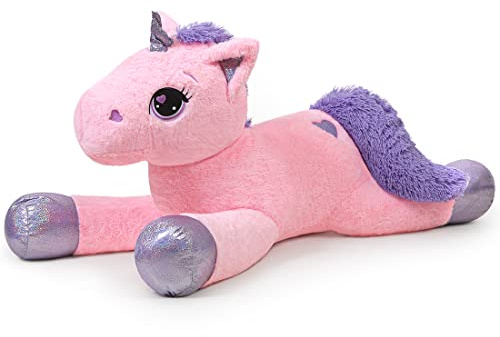 Sausudols Riesen Einhorn Plüschtier für Mädchen - 80 cm Großes Kuscheltier Hochwertiges Stofftier, Geschenk für Geburtstag, Weihnachten & Valentinstag Creme Reines Rosa
