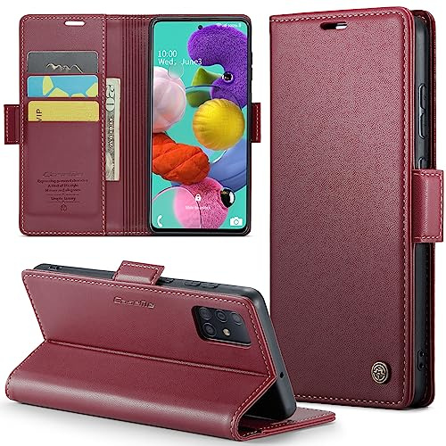 Rerzoiro Coque pour Samsung Galaxy A51 4G, Étui Housse en RFID Protection Premium PU Cuir Portefeuille Rabat Case Magnétique Stand Antichoc, Étui Case pour Samsung Galaxy A51 4G (Pas pour 5G), Rouge