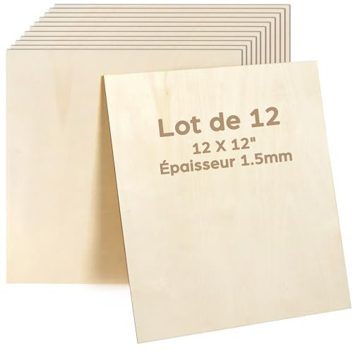LotFancy 12 Láminas de Madera Contrachapada de 1,5 mm, 30 x 30 cm, Paneles Finos de Bricolaje Cortados con Láser, Láminas de Madera Contrachapada, Manualidades, Kits de Construcción, Modelismo