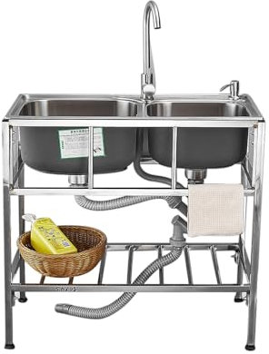 Fregadero de Servicio Independiente, Fregadero de Cocina Grande, Fregadero Comercial con Grifo, Fregadero de Cocina Industrial para restaurantes y Catering, Unidad Comercial de Acero inoxida