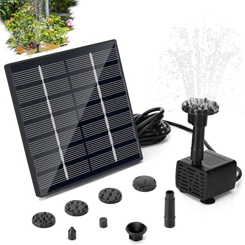Sprifityy Fuente Solar Jardin Exterior 1.5w,Bomba de agua de fuente solar,Solar Fountain Pump con 6 Boquillas,con 3m tubería,para jardín baño de pájaros,pecera,estanque pequeño