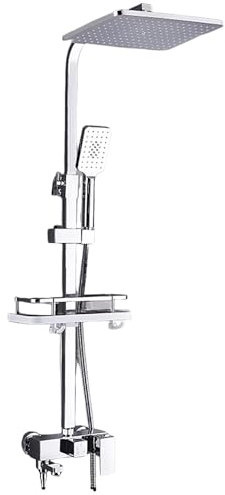 Duscharmatur mit thermostat, Edelstahl Duschpaneel mit Armatur, 4 Massagedüsen, Handbrause und Wanneneinlauf, Duschamaturen set Duschsäule Duschset (3 Massagedüsen-Silber)