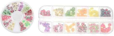 Healeved Ceramics Nail Charms and Fruit Slices Manicure Pieces 12-variety Set Round and Strip Boxes, Diy Nail Decorations for Manicure Creative Designs