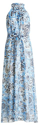 Betty & Co Damen Chiffonkleid ohne Arm 46, Blau/Weiß