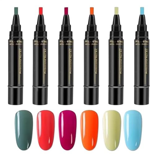 6pieces Nails Varnish Pen Set, Gel Nail Polish Pens Quick Dry, 3 In-1 Gels Nails Polishs Pens, 6 Colors Nail Polish Gels Pen, Nails Art Graffiti Pen Nail Drawing Pen, Nails Tools For Women Girls