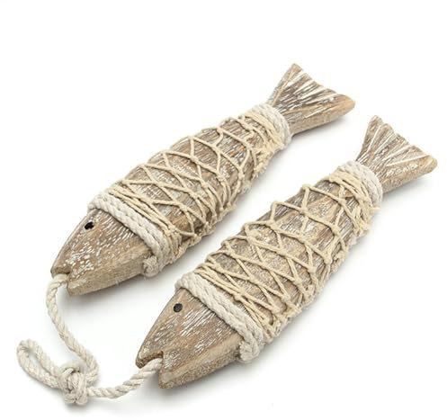 Yanayi Holz Fisch Dekoration Ornament, Maritime Deko Holz Fisch Deko Mit Schnur, Hängend Handgeschnitzt Wandkunst Für Zuhause Innen Außen Terrasse Büro Nautische Wand Thema