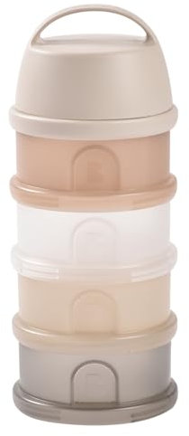 BÉABA, Boite doseuse de Lait en Poudre Empilable, 100% Hermétique, 4 Compartiments, Made in France, Grande contenance, Usage Evolutif, Facile à transporter, Translucide Argile