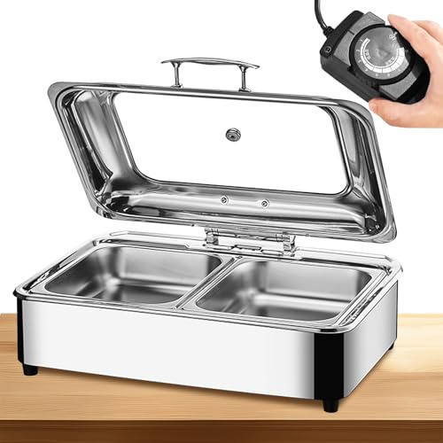 YAOYAOO Chafing Dish Elektrisch 9L Warmhaltegerät mit Deckel | Variable Temperatureinstellung von 30°C-90°C. Gleichmäßige Erwärmung, Ideal für Buffets, Restaurants & Events