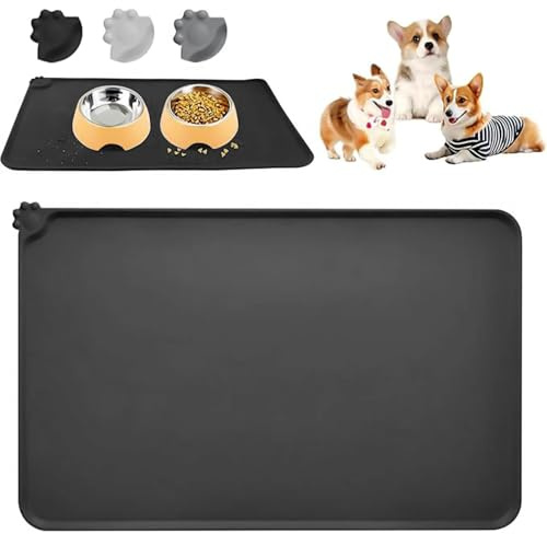 Dog Cat Feeding Mat, Non Slip and Waterproof Silicone Pet Food Mat, Spill Proof Dog Cat Bowl Mats, Washable Pet Placemat Food Bowl Tray for Dogs Cats Pets Keep Floors Clean