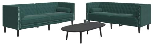 KTHLBRH Chesterfield-Sofa-Set mit Kissen, 2-teilig, Samt, grün, Chesterfield, Samt, bequeme Polsterung für Wohnzimmer
