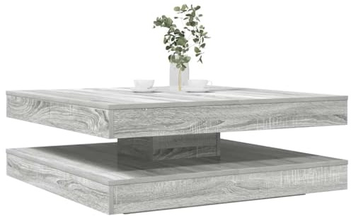 ZQQLVOO Couchtisch Drehbarer Couchtisch mit 360-Grad-Platte und Stauraum fürs Wohnzimmer 360-Grad Drehbar Grau Sonoma 90x90x34,5 cm