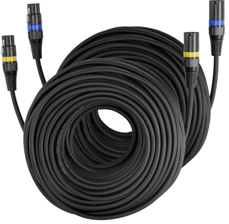 VEVOR Cable XLR 30,48 m, Cables de Micrófono DMX Balanceados Macho a Hembra, 3 Pines Chapados en Oro para Micrófono y Altavoz, para Iluminación de Escenario, Amplificadores y Mezcladores, 2 uds