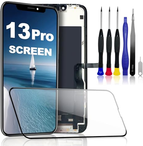 PartageFix iPhone 13 Pro Display – Ersatz-Set für 6,1 Zoll (15,4 cm) FHD LCD-Bildschirm + Digitizer + Rahmen – kompatibel mit Modellen A2483/A2636/A2638/A2639/A2640 (True Tone programmierbar)