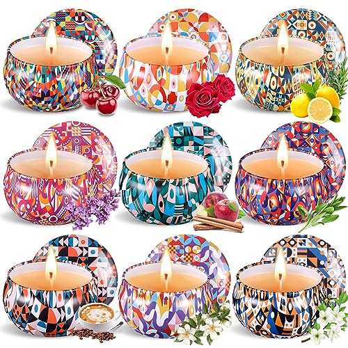 Purpledi Duftkerze Set, Natürliches Sojawachs Kerzen Set (9 Pack), Duftkerzen Geschenkset für Damen, 2,5 OZ Tragbare Reisekerzen für Stressabbau, Entspannung des Körpers B