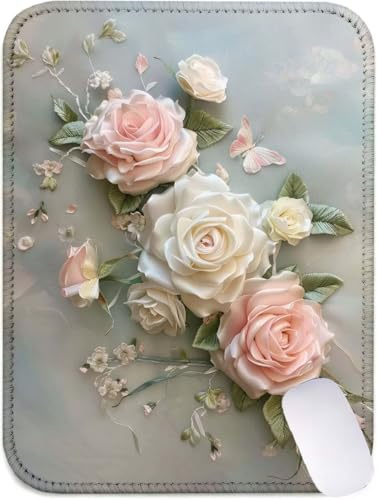 Petit Tapis de Souris 36 x 30 cm, Tapis Souris Rose sous Main Bureau avec Base en Caoutchouc Antidérapante, Mouse Pad Bords Cousus, Imperméable, Portable et Lavable, Accessoire Bureau (Beige) J2-665